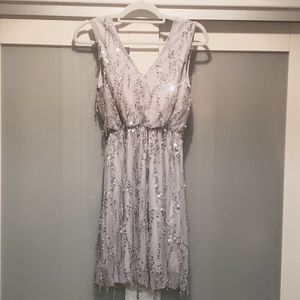Grey party dress with silver sequins, S